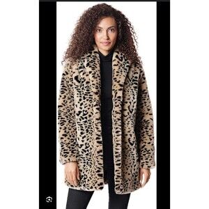 Donna Salyers Fabulous Furs Faux Cheetah Animal Print Fur Coat-Mid-Length-Sz XS